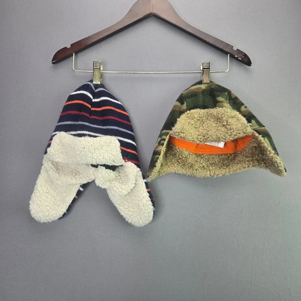 Baby Gap Gertex Boys Trapper Hat Lot 2 M/L 4-6x Camo Striped Winter Fleece